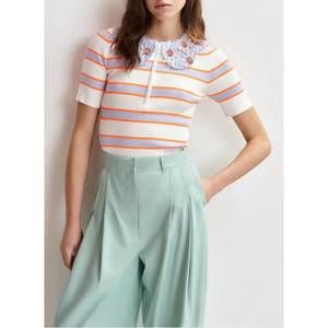 NEW ESSENTIEL ANTWERP iota short sleeve sweater in white/lilac/orange